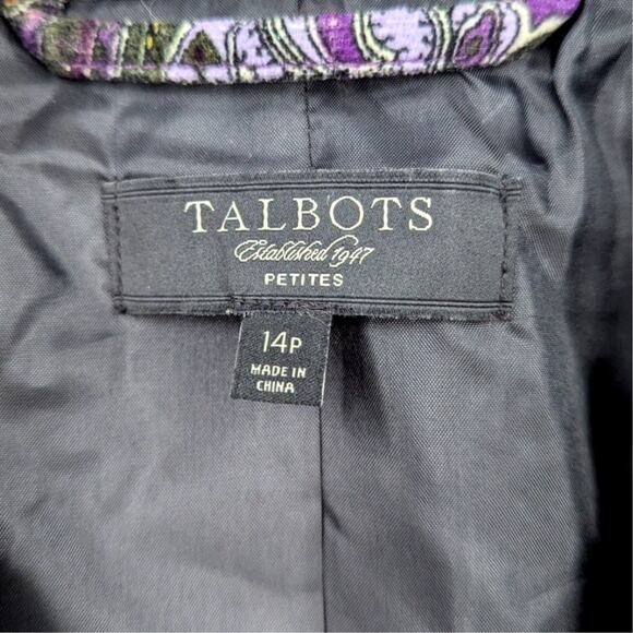 Talbots Petites 14P Paisley Velvet Blazer Purple Green Yellow Fall Jacket - Picture 5 of 5